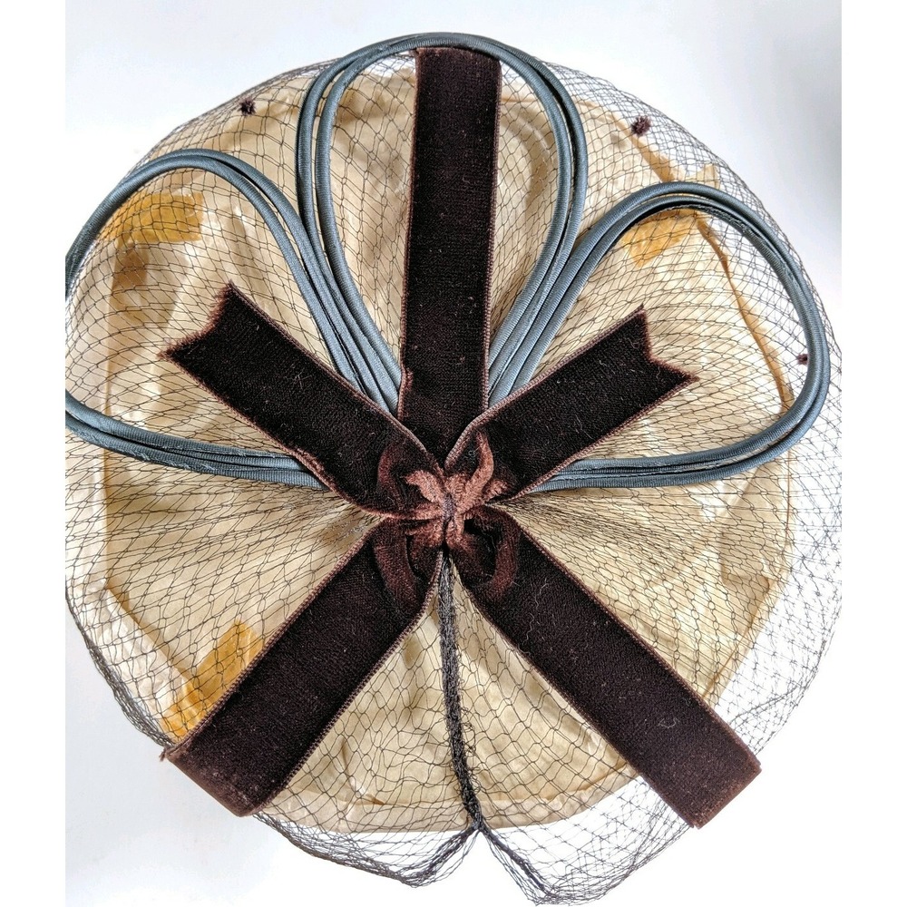 Vintage Ladies Hat Cording Dot Netting Velvet Bow Whimsigoth Beetlejuice Lydia